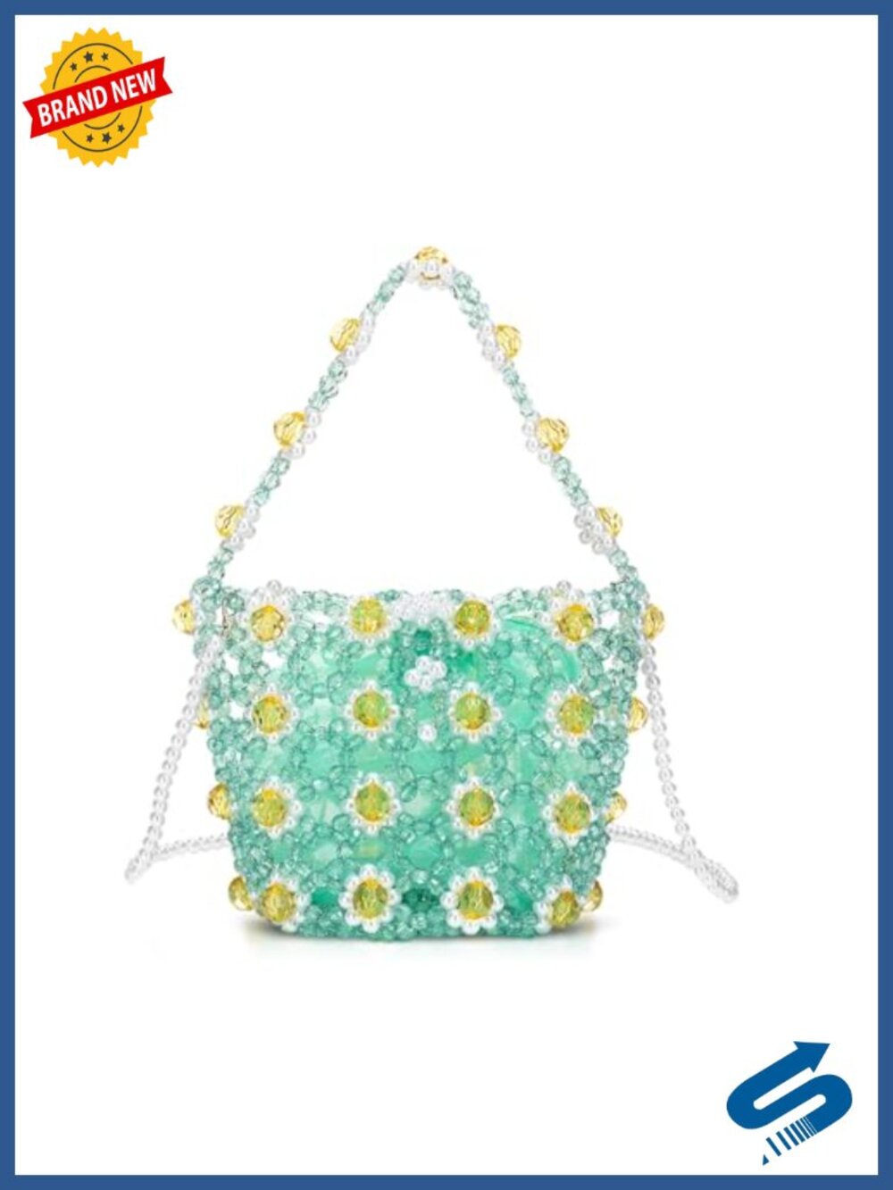 Handwoven Beaded Crossbody Bag with Floral Pattern, Evening Clutch for Party